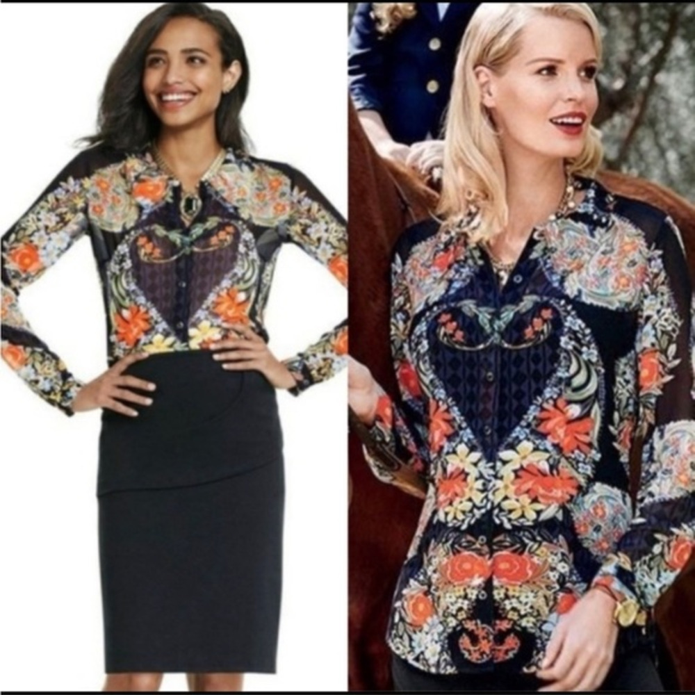 CAbi Amour Style 3072 floral blouse button front Sz S